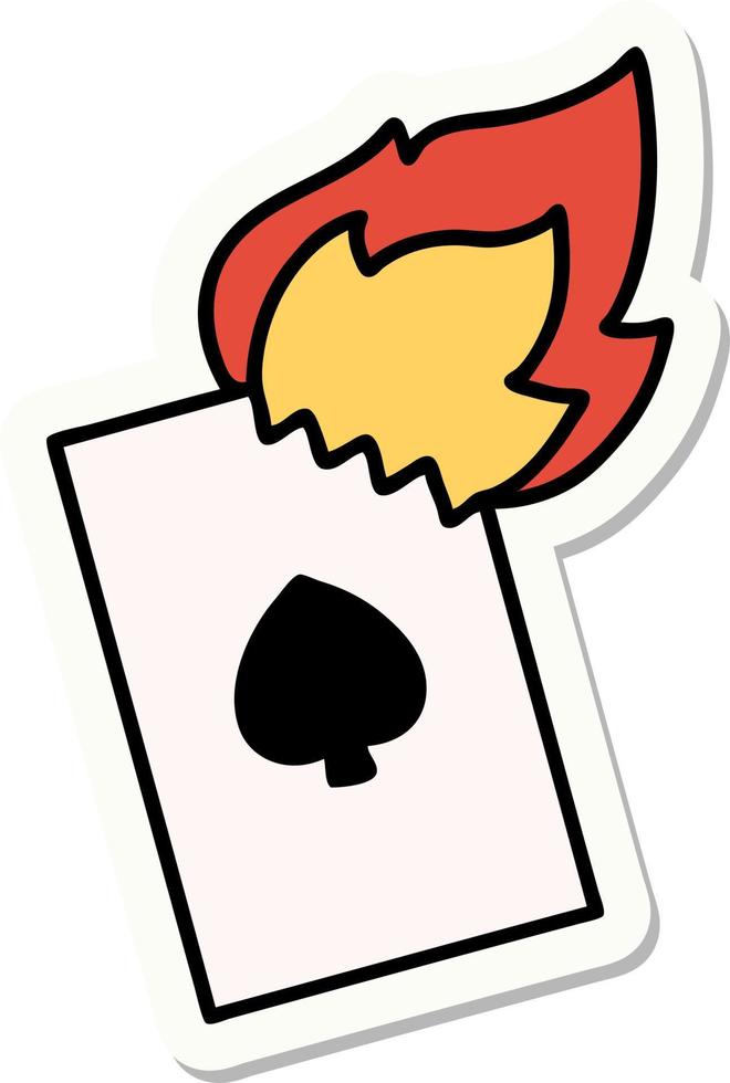 sticker of tattoo in traditional style of a flaming card vector