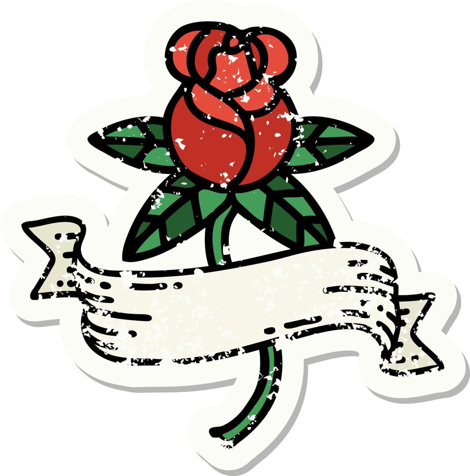 distressed sticker tattoo in traditional style of a rose and banner vector