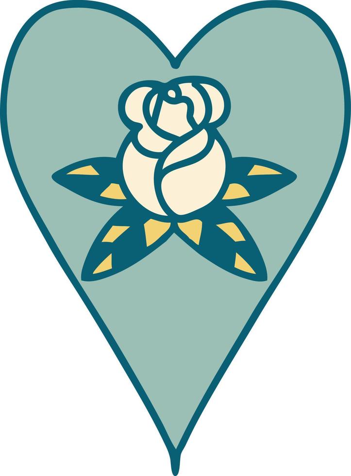 iconic tattoo style image of a heart and flowers vector