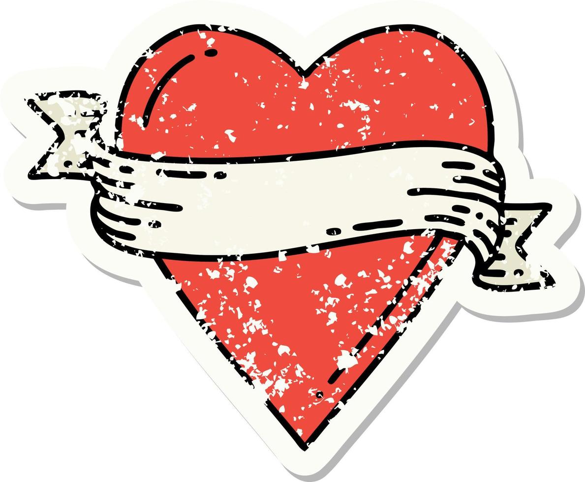distressed sticker tattoo in traditional style of a heart and banner vector
