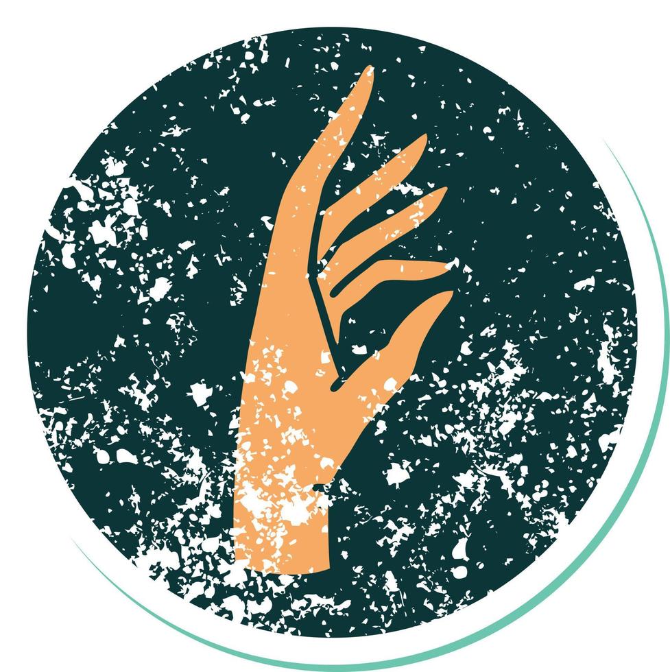 icónica pegatina angustiada estilo tatuaje imagen de una mano vector