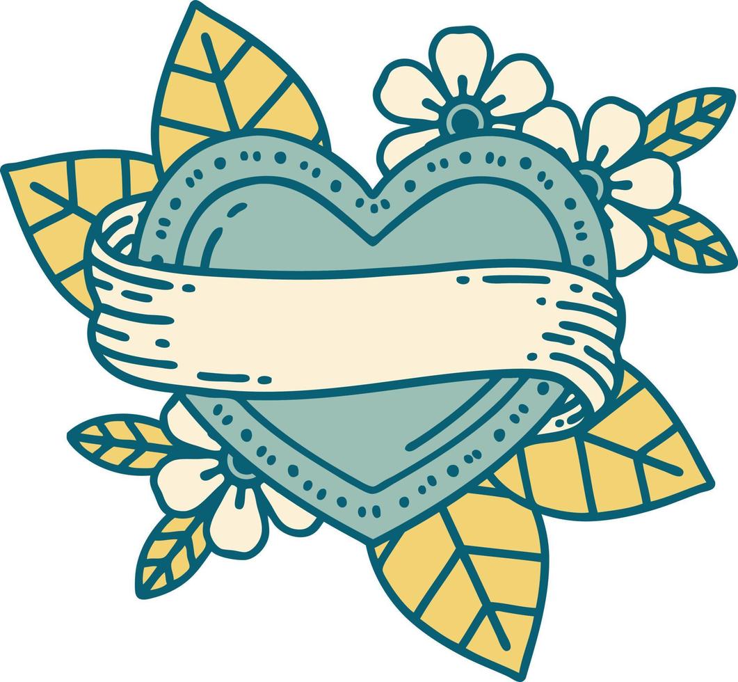 iconic tattoo style image of a heart and banner vector