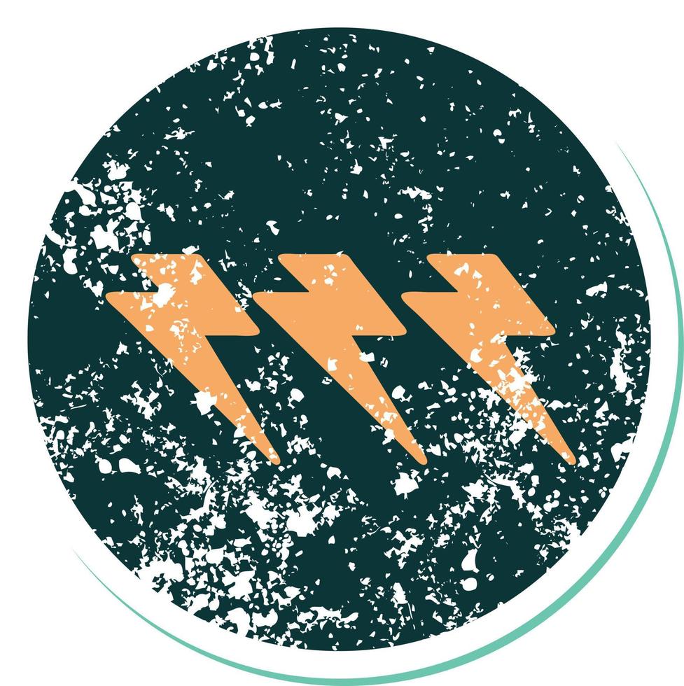 iconic distressed sticker tattoo style image of lighting bolts vector