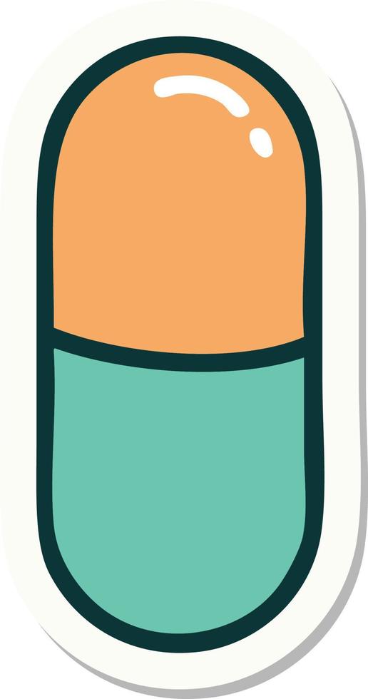 sticker of tattoo in traditional style of a pill vector