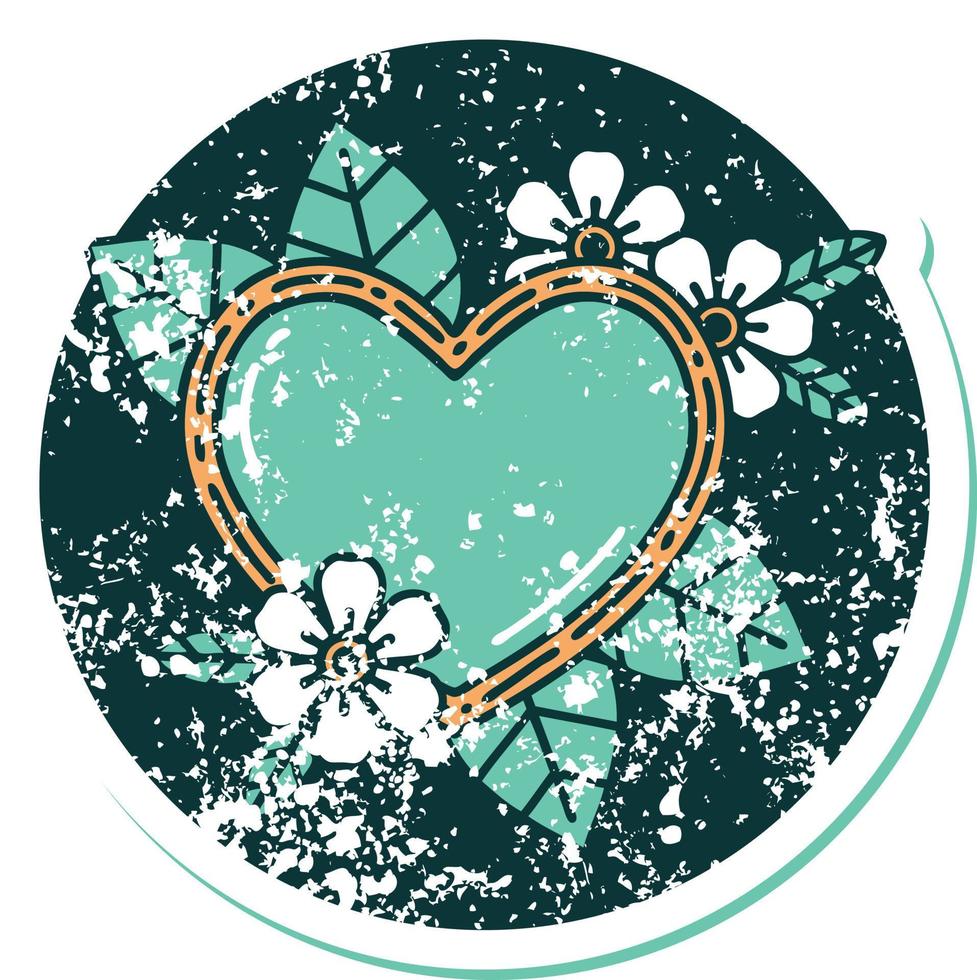 iconic distressed sticker tattoo style image of a botanical heart vector