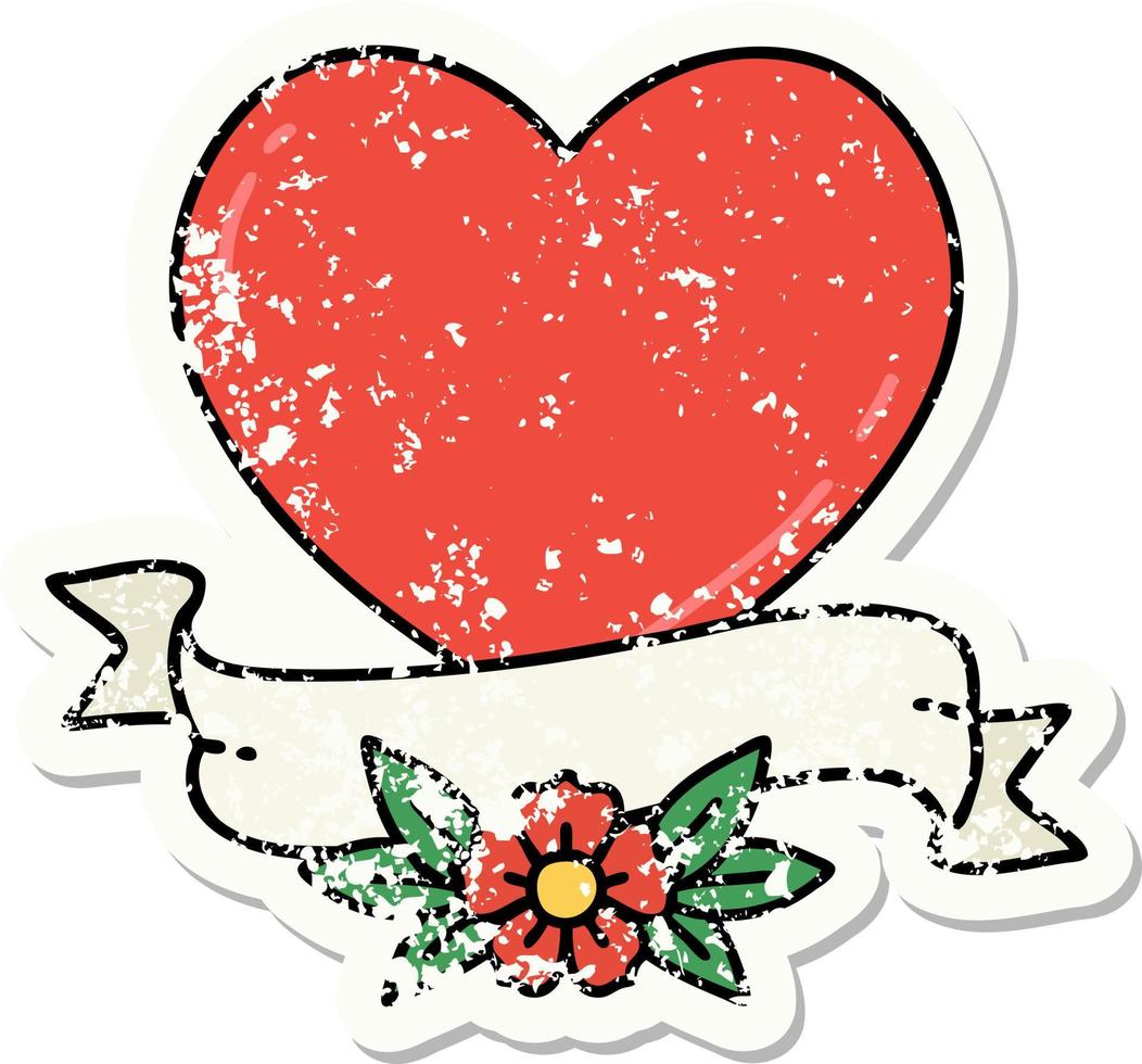 distressed sticker tattoo in traditional style of a heart and banner vector