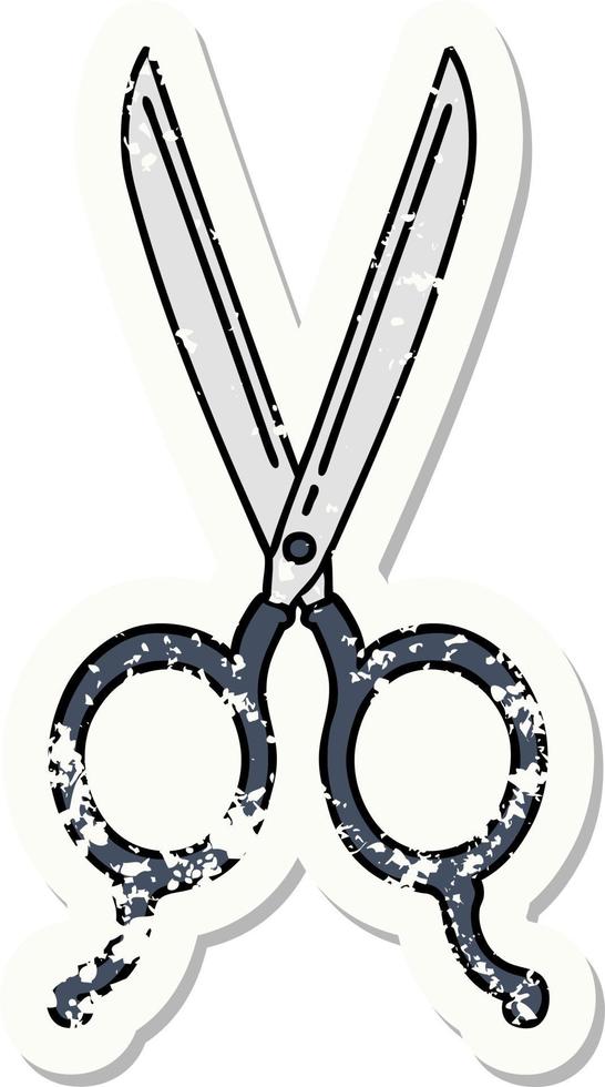 distressed sticker tattoo in traditional style of barber scissors vector