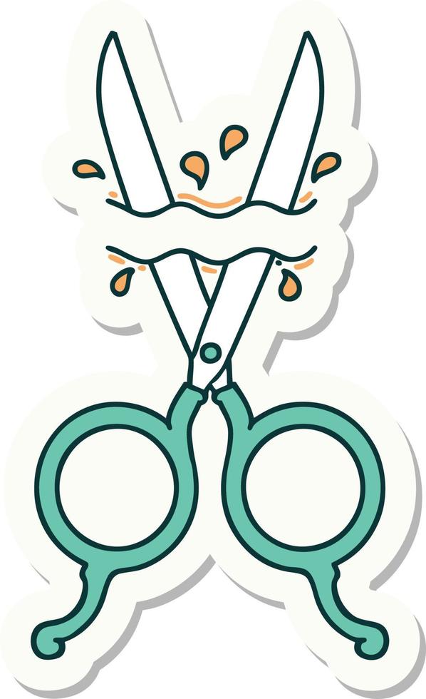 sticker of tattoo in traditional style of barber scissors vector