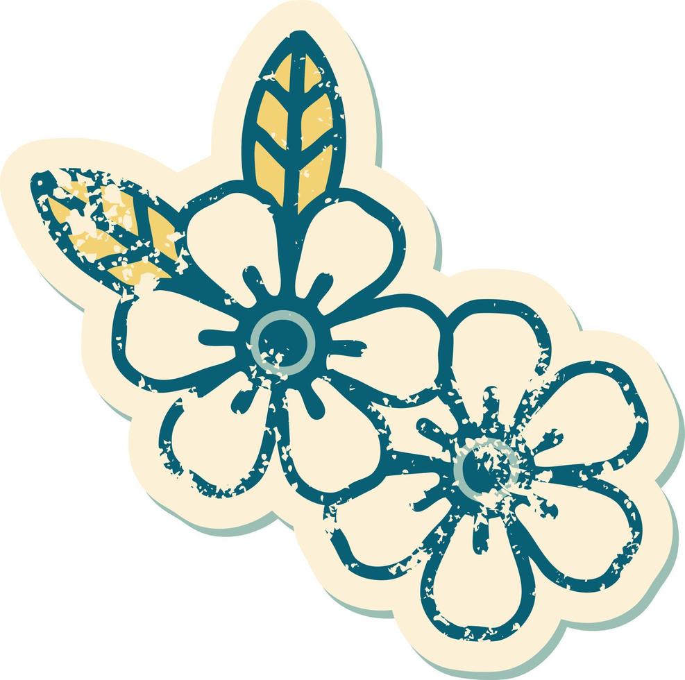 iconic distressed sticker tattoo style image of flowers vector