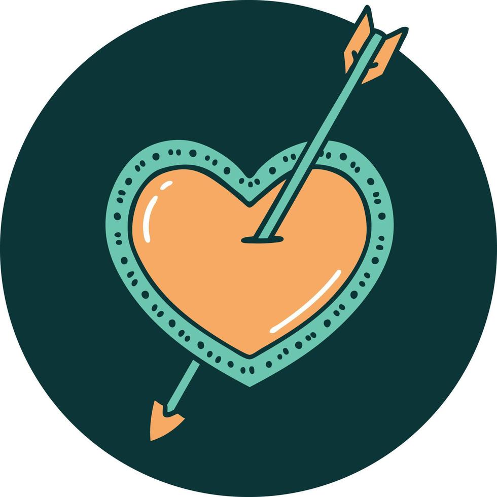 iconic tattoo style image of an arrow and heart vector