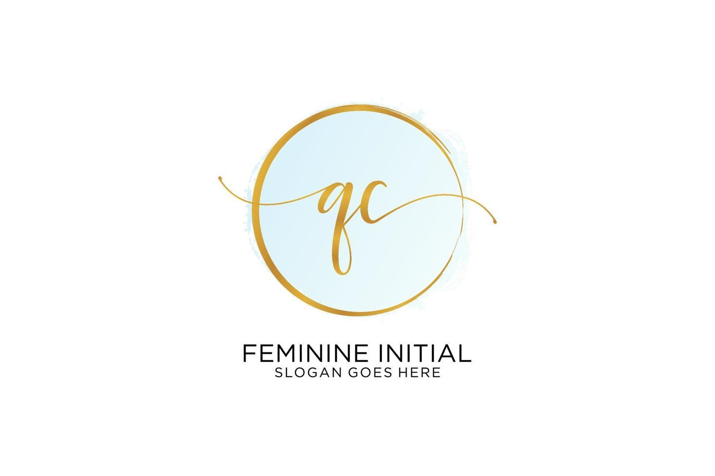 Initial QC handwriting logo with circle template vector signature, wedding, fashion, floral and botanical with creative template.
