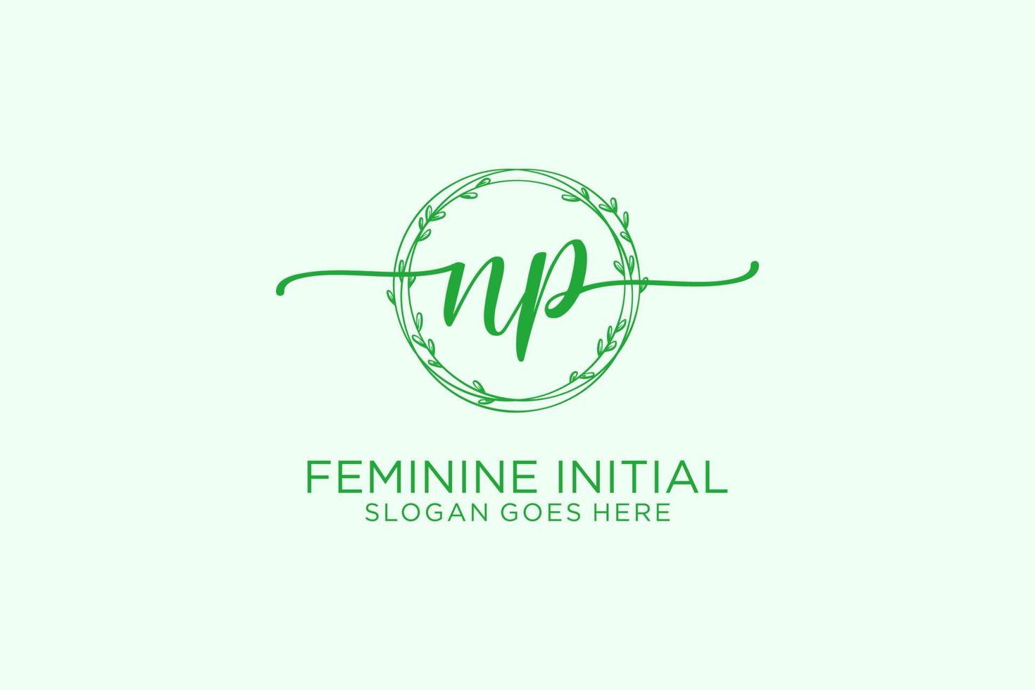 Initial NP beauty monogram and elegant logo design handwriting logo of initial signature, wedding, fashion, floral and botanical with creative template. vector