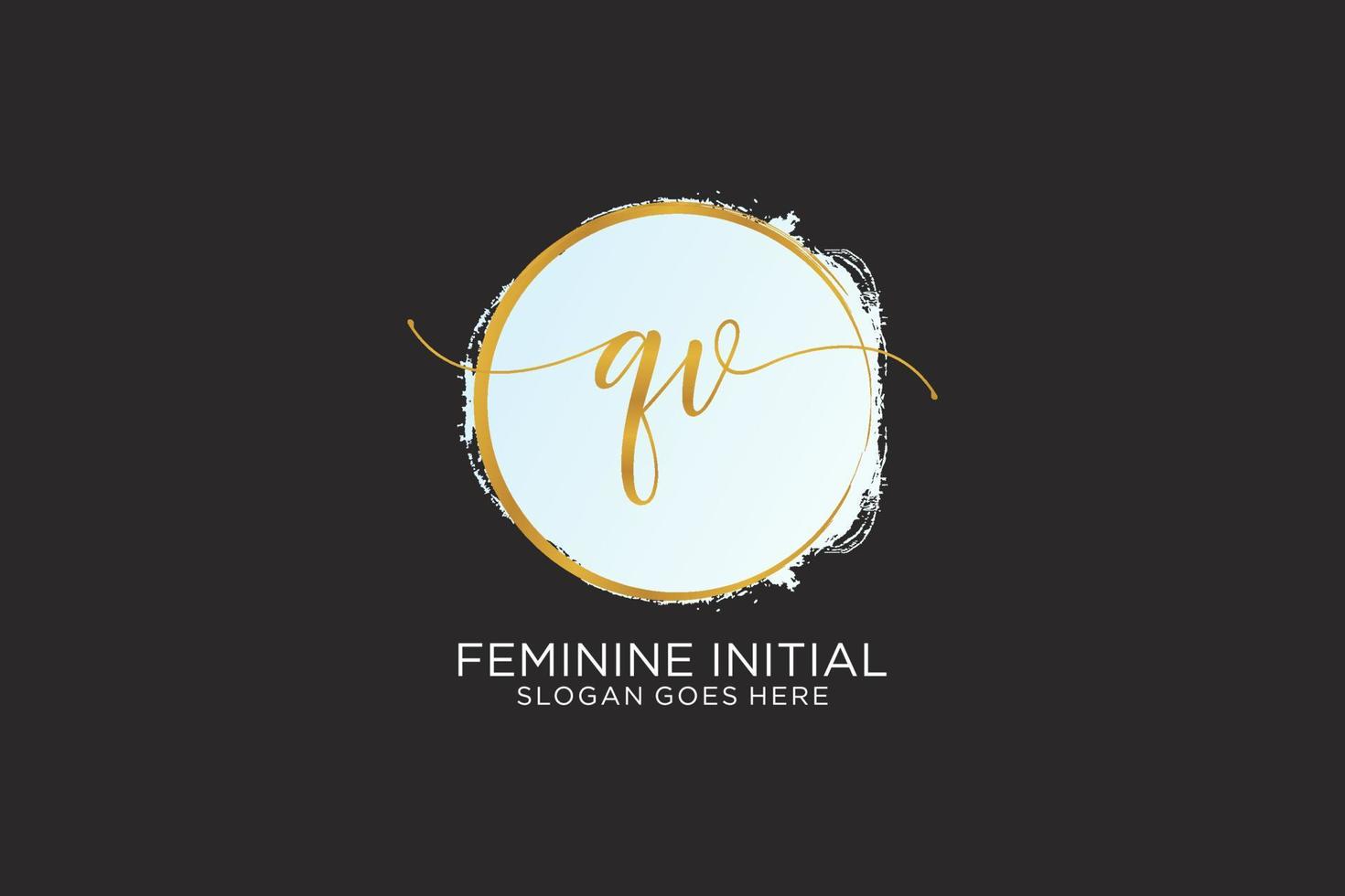 Initial QV handwriting logo with circle template vector signature, wedding, fashion, floral and botanical with creative template.
