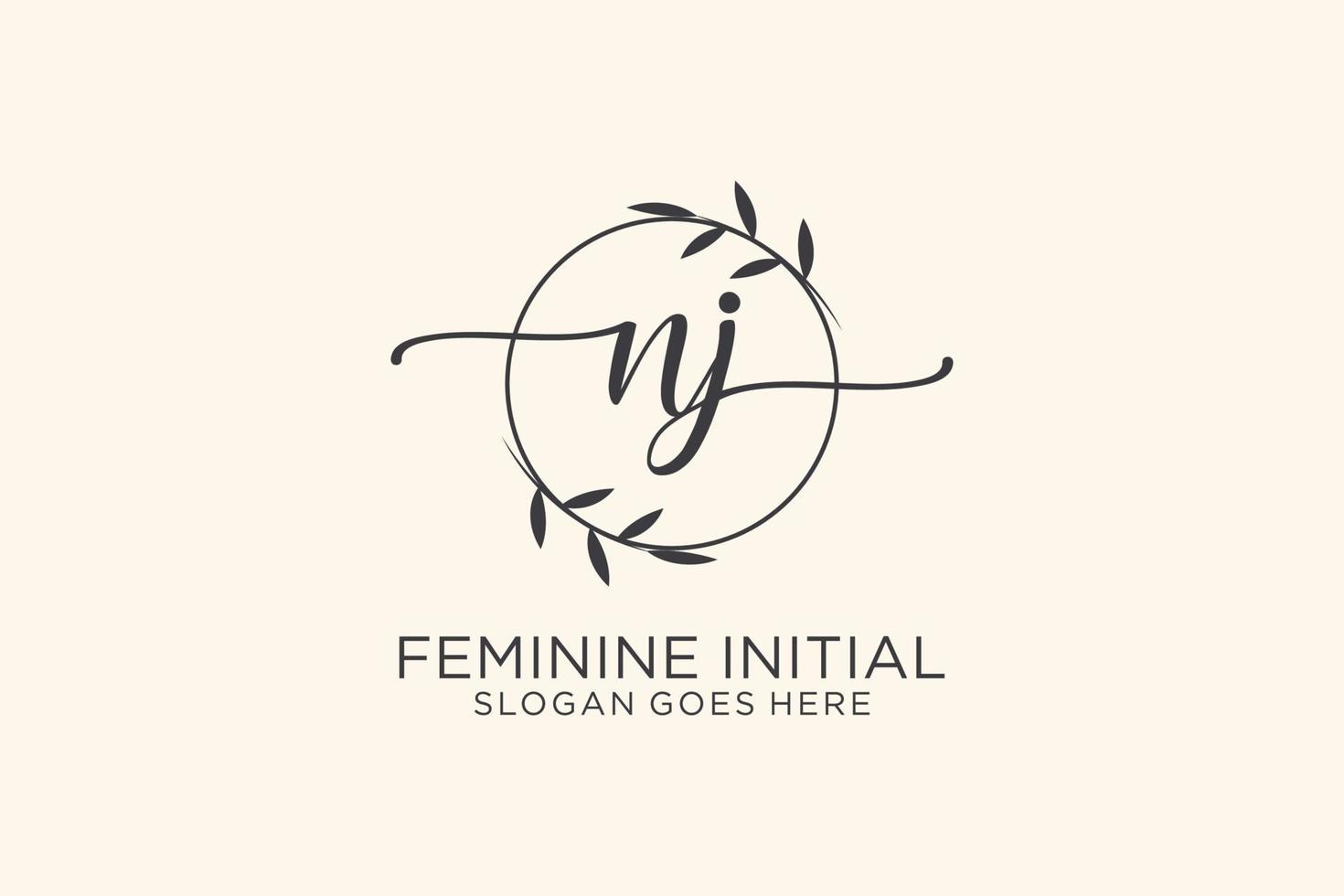 Initial NJ beauty monogram and elegant logo design handwriting logo of initial signature, wedding, fashion, floral and botanical with creative template. vector