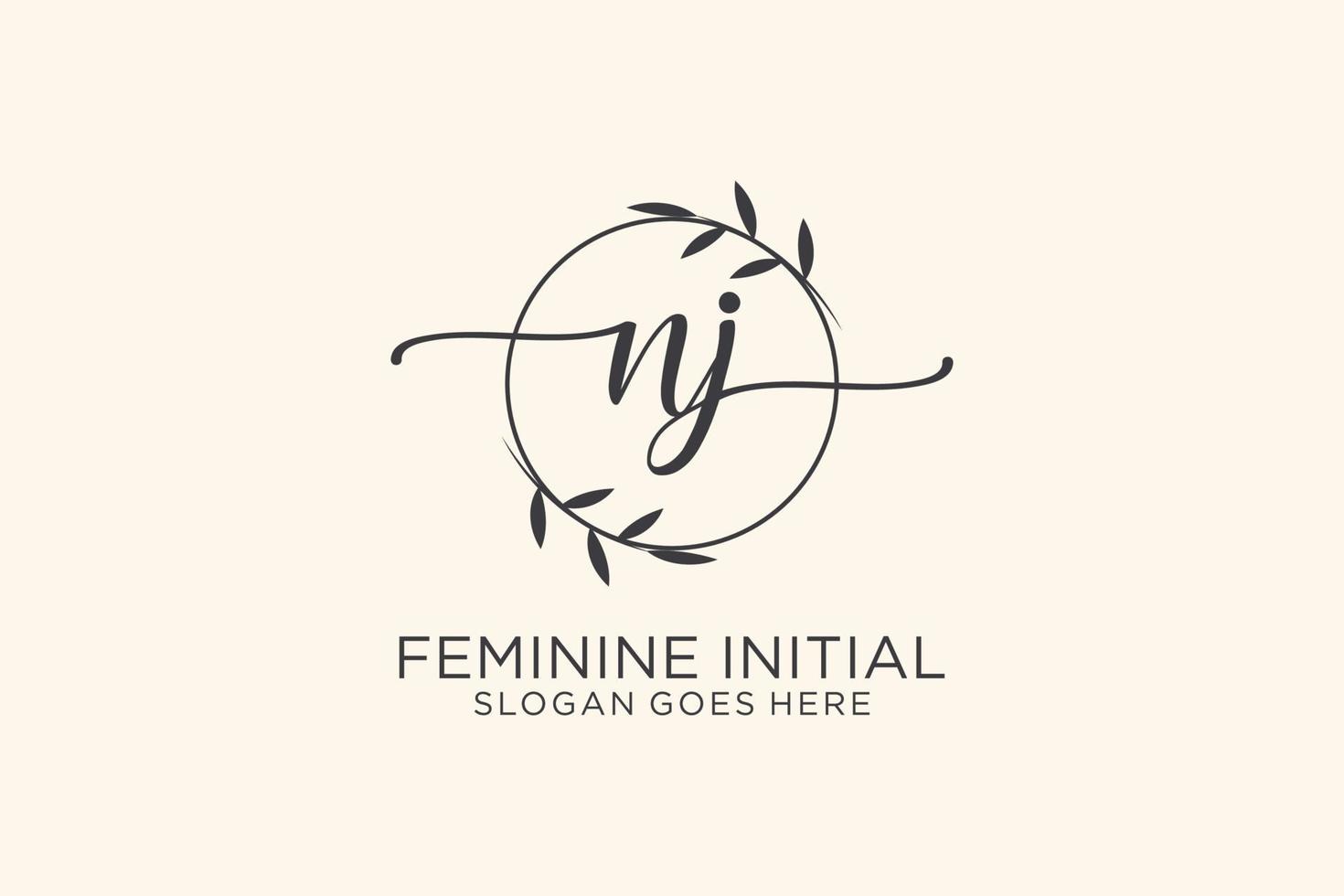 Initial NJ beauty monogram and elegant logo design handwriting logo of initial signature, wedding, fashion, floral and botanical with creative template. vector