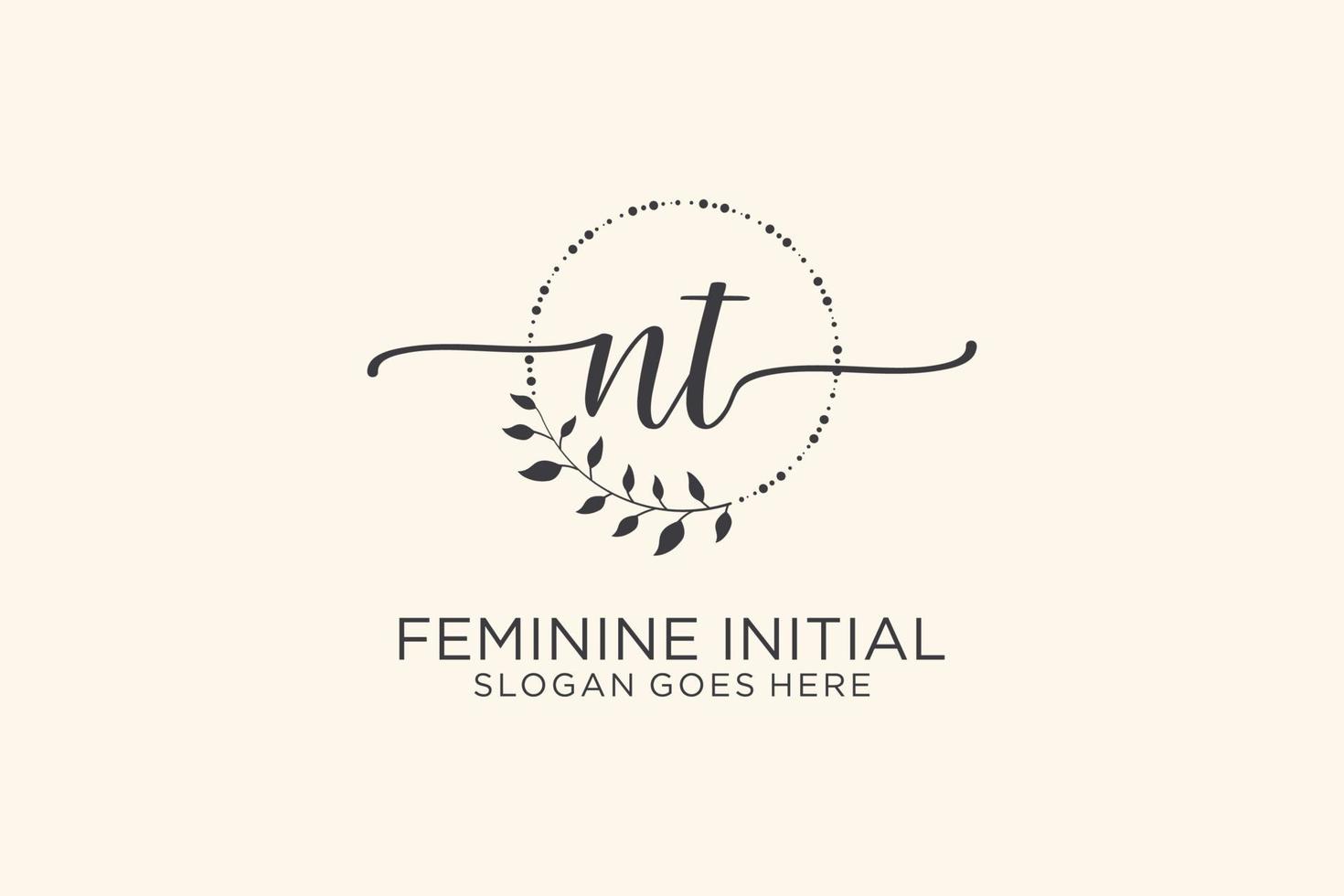 Initial NT beauty monogram and elegant logo design handwriting logo of initial signature, wedding, fashion, floral and botanical with creative template. vector