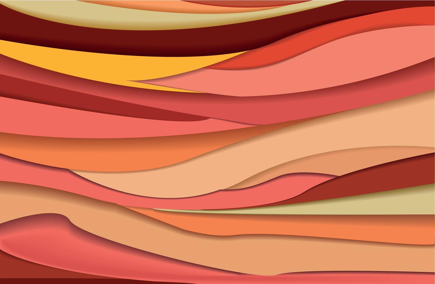 Abstract horizontal line background. Curved layers in vibrant coral tones. Hills in papercut style. Artistic vector illustration.