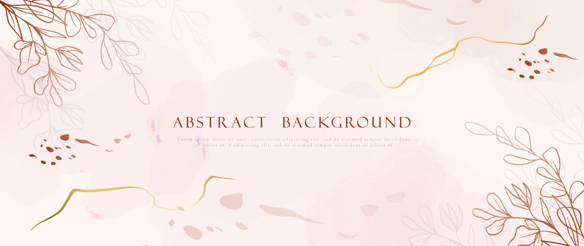 Abstract Watercolor Background for invitation, wedding, greeting and luxury design. Minimal art nature wallpaper with leaves, flowers and gold line elements vector