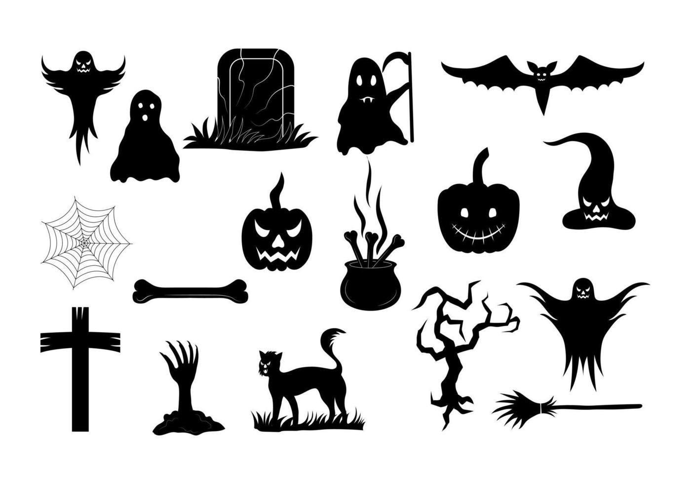 halloween elements set vector silhouette collection design