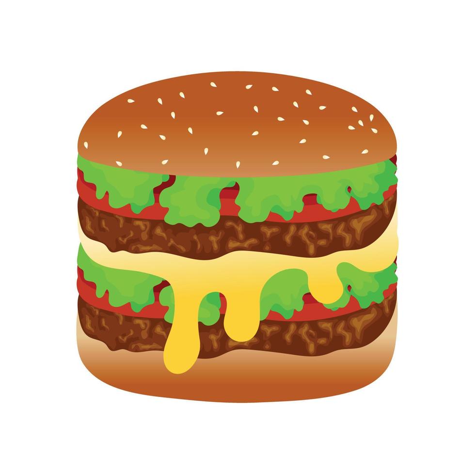 Cheese burger food cartoon illustration. Realistic Hamburger with meat lettuce tomato onion vector