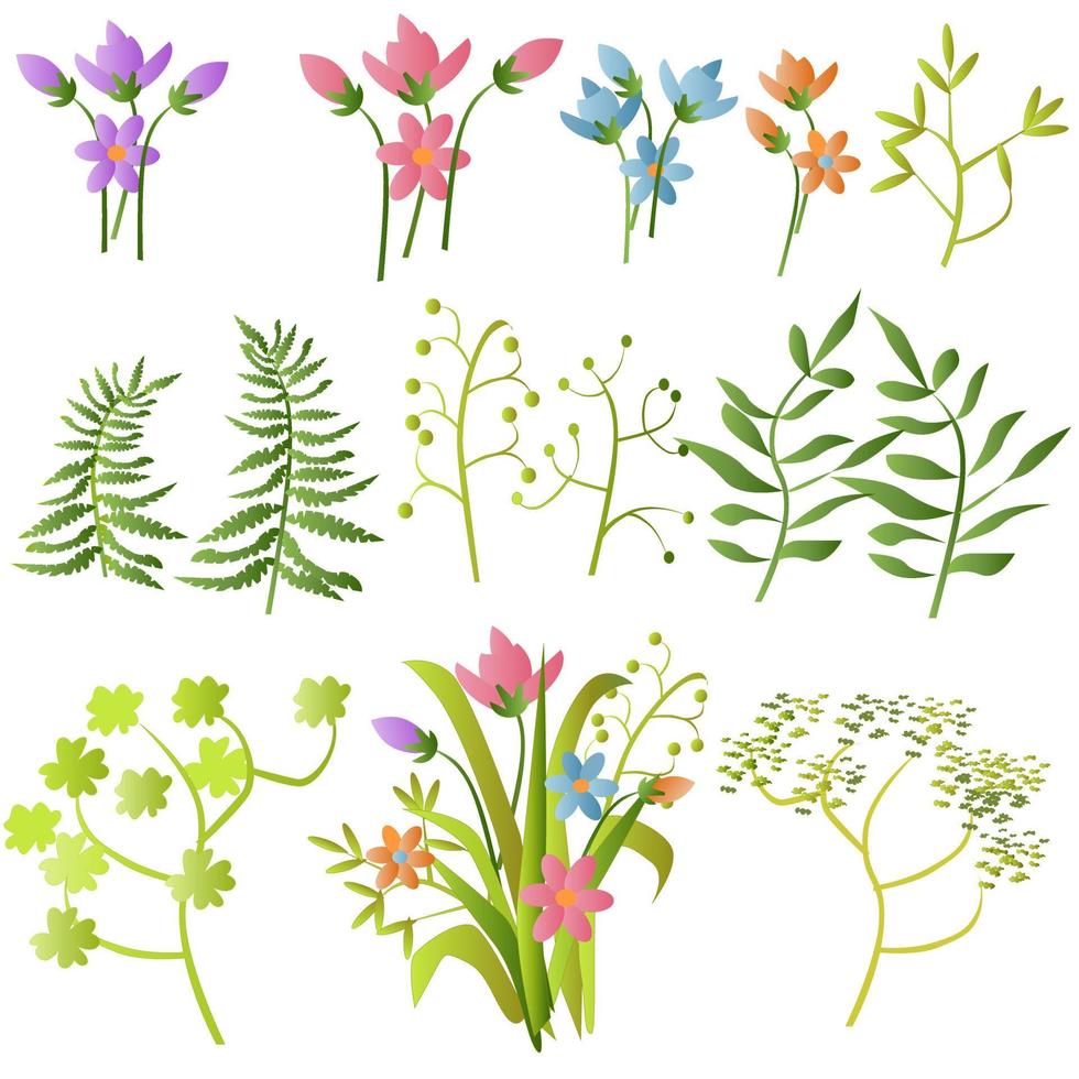 conjunto de flores de hierba vector