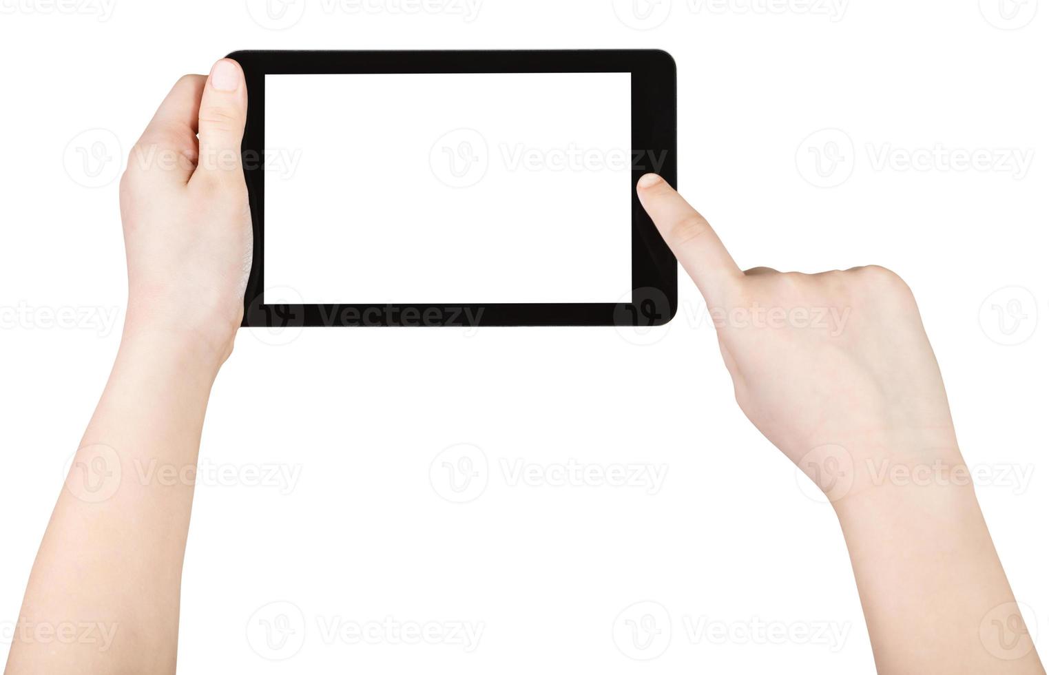 child using tablet pc with cut out screen photo