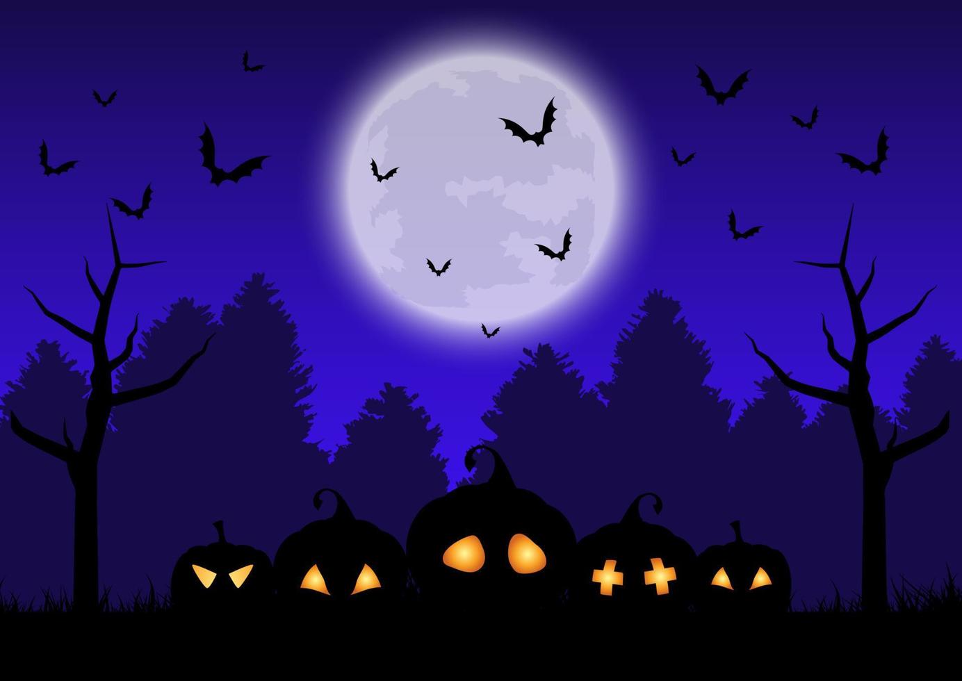 Halloween background with pumpkins in spooky landscape vector