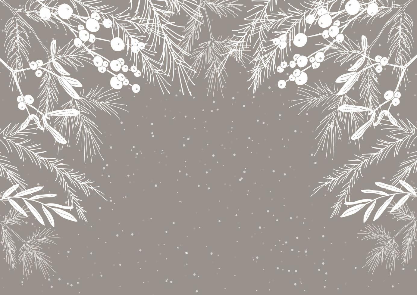 hand drawn christmas background with mistletoe and berries border vector