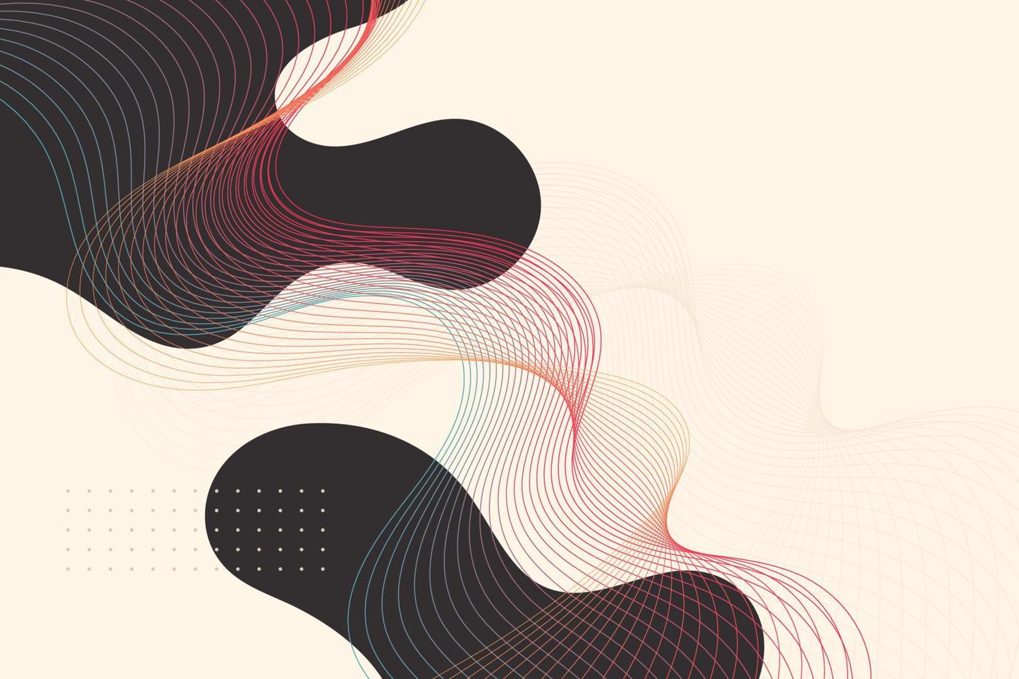 Abstract splash spots and grid wave background. Smooth flowing wavy shapes vector illustration