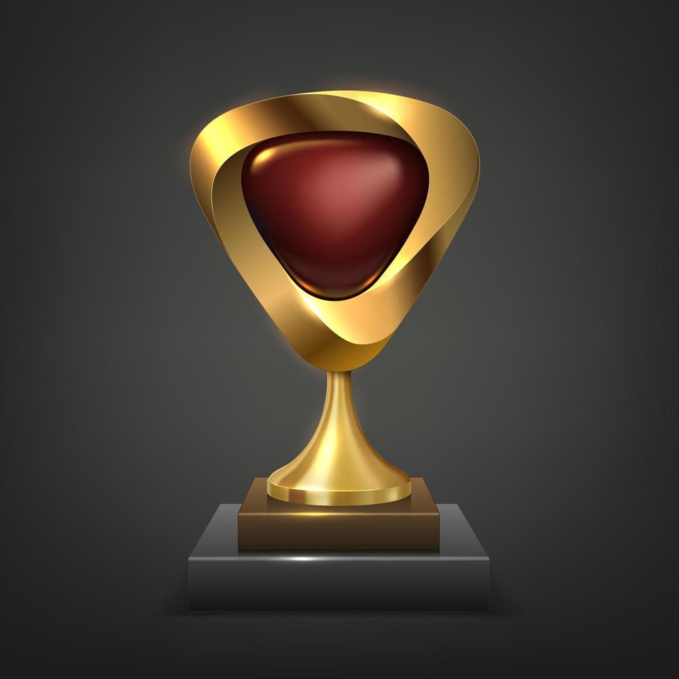 Realistic Gold with red shape trophy, Vector Illustration
