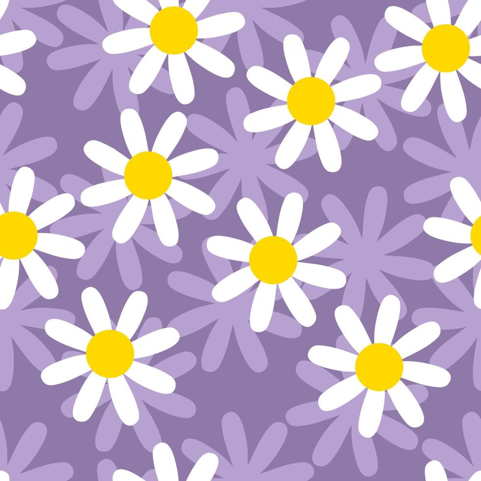 Groovy seamless pattern with nostalgic retro camomile flowers. vector