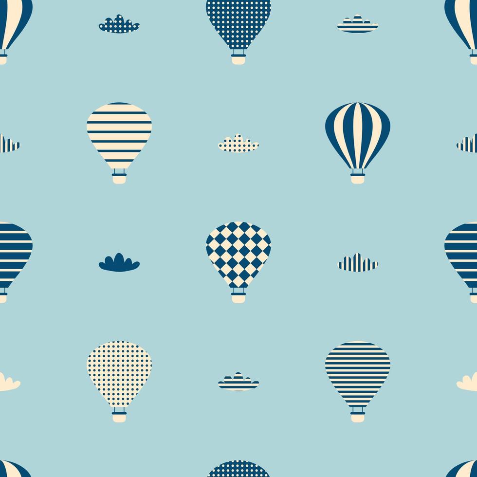 Seamless pattern with hot air balloons and clouds. vector