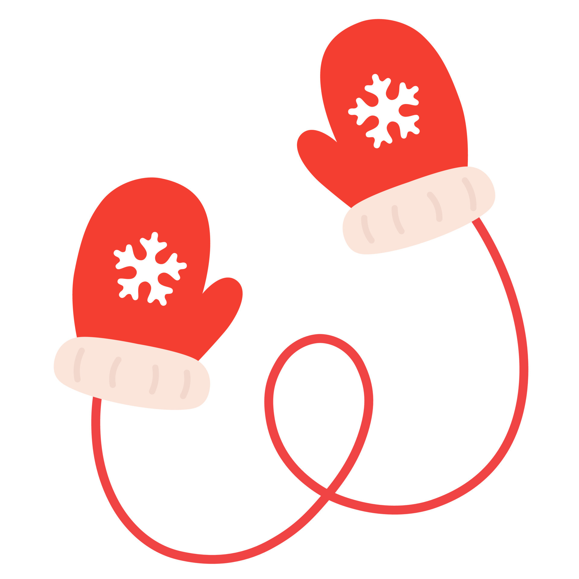 Christmas winter mittens. Red mittens. Snowflakes on mittens. Flat