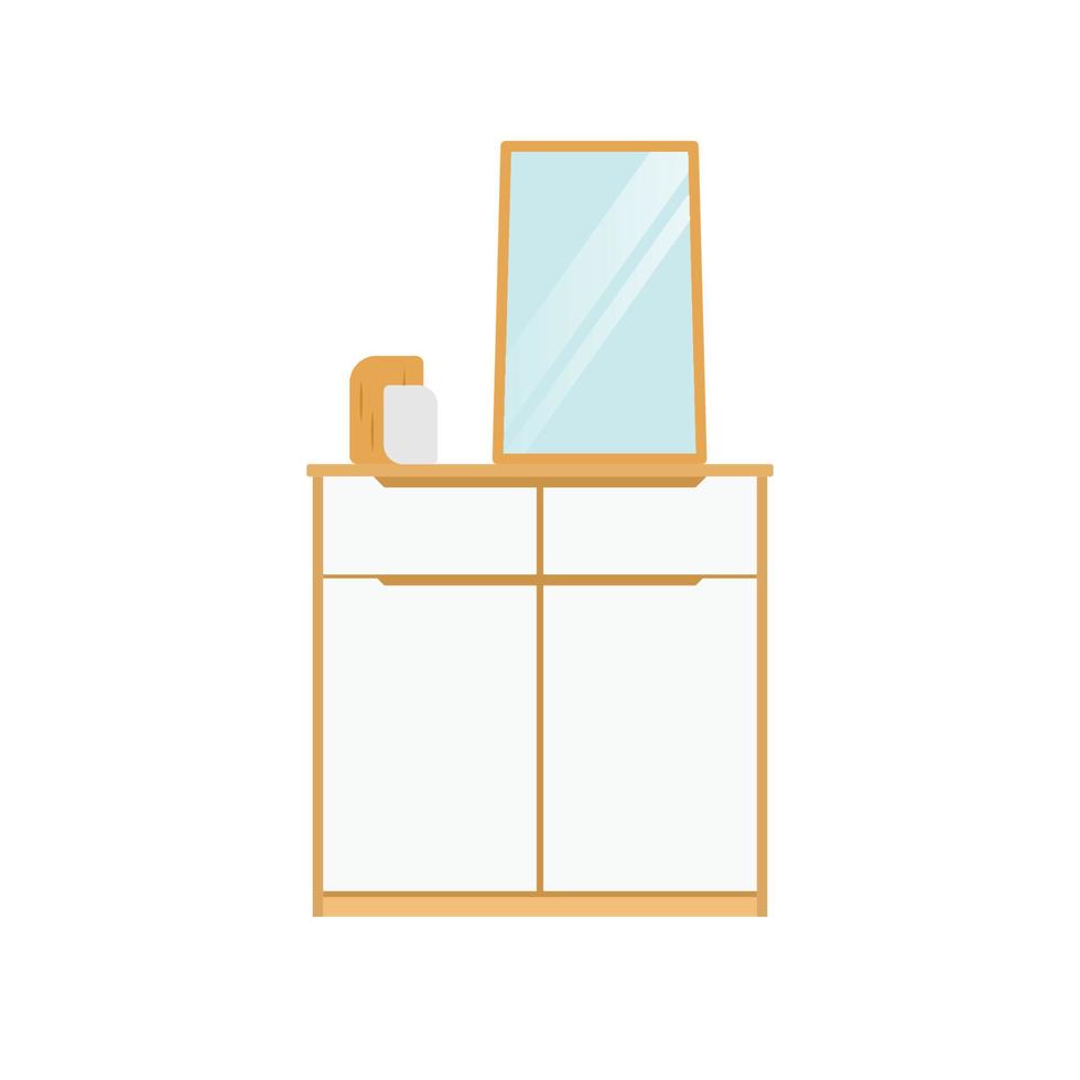 Mirror on the Minimalist Drawer Flat Illustration. Clean Icon Design Element on Isolated White Background vector