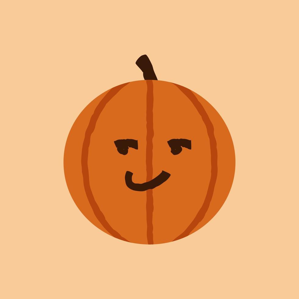 Halloween Pumpkin Smirking Emote, Orange Face with a Sly, Smug, Mischievous, or Suggestive Facial Expression. October Holiday Jack O Lantern Isolated Vector