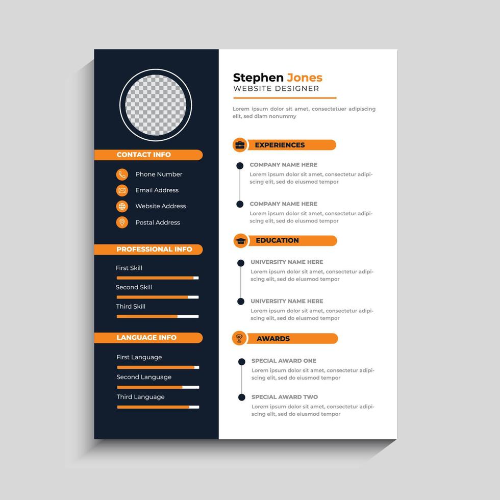 Professional modern minimal clean cv resume template design vector