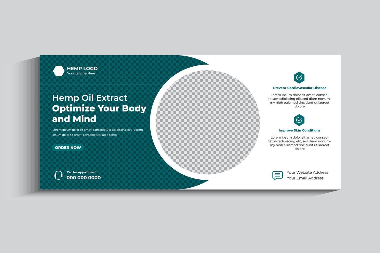 Hemp oil product and cbd oil social media cover banner template vector