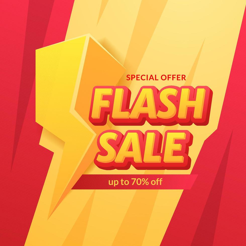 Iluminación 3d para banner de promoción de descuento de oferta de venta flash con fondo rojo y amarillo vector