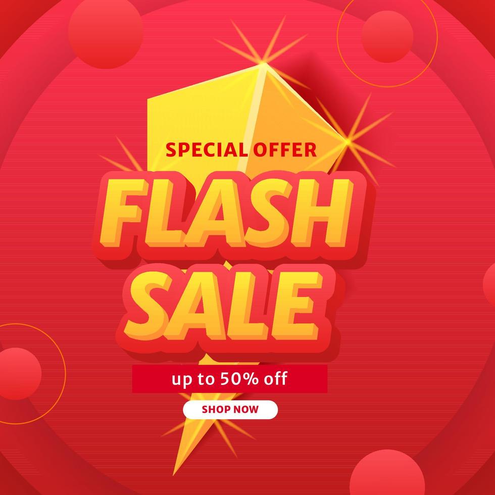Iluminación 3d para banner de promoción de descuento de oferta de venta flash con fondo rojo vector