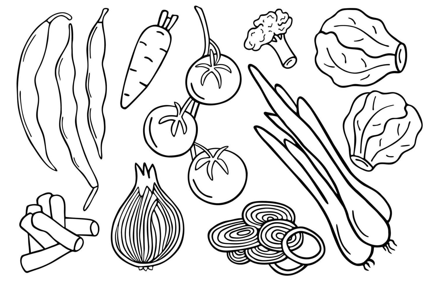 A set of vector vegetables in the doodle style on a white background.