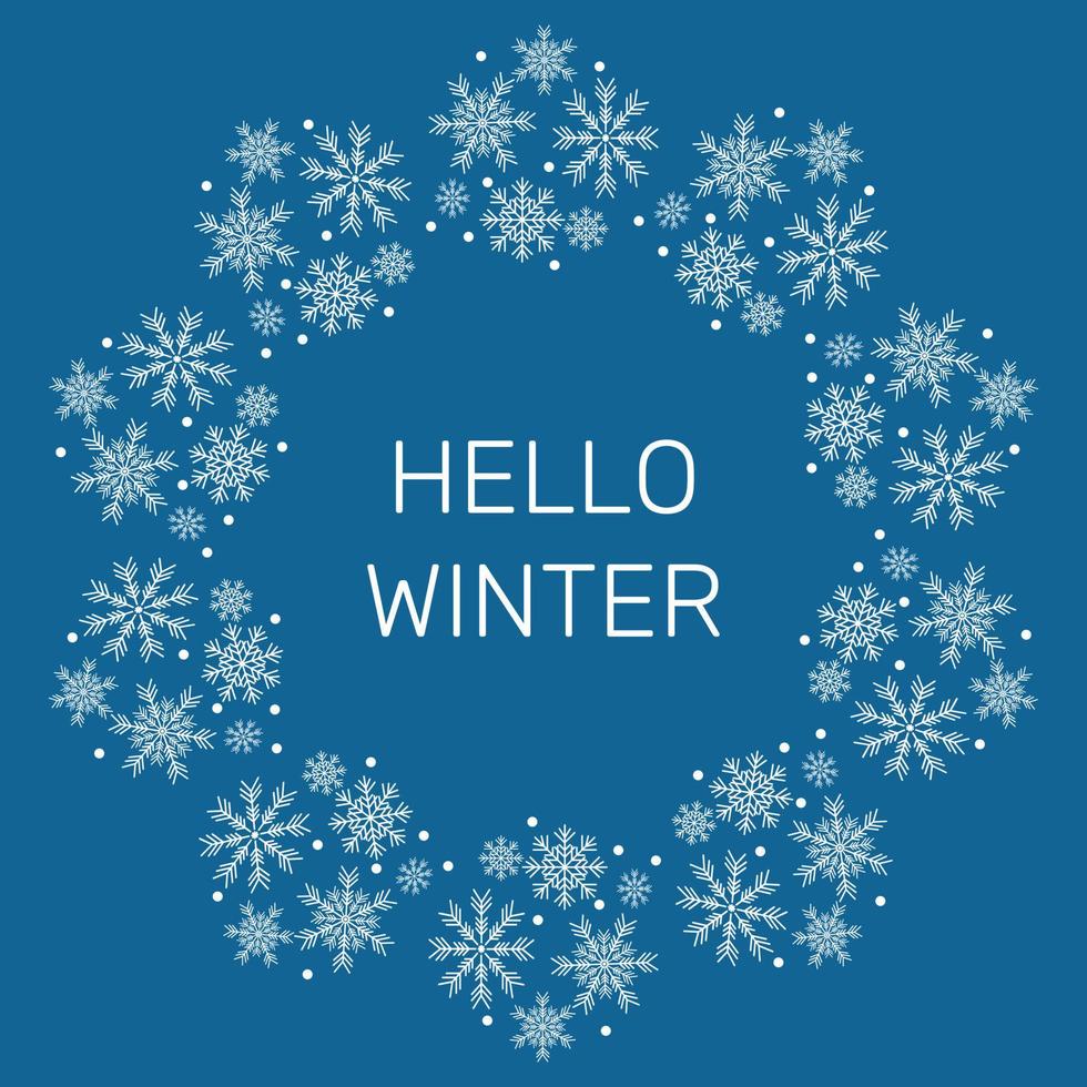 Vector background. A frame of white snowflakes on a blue background.