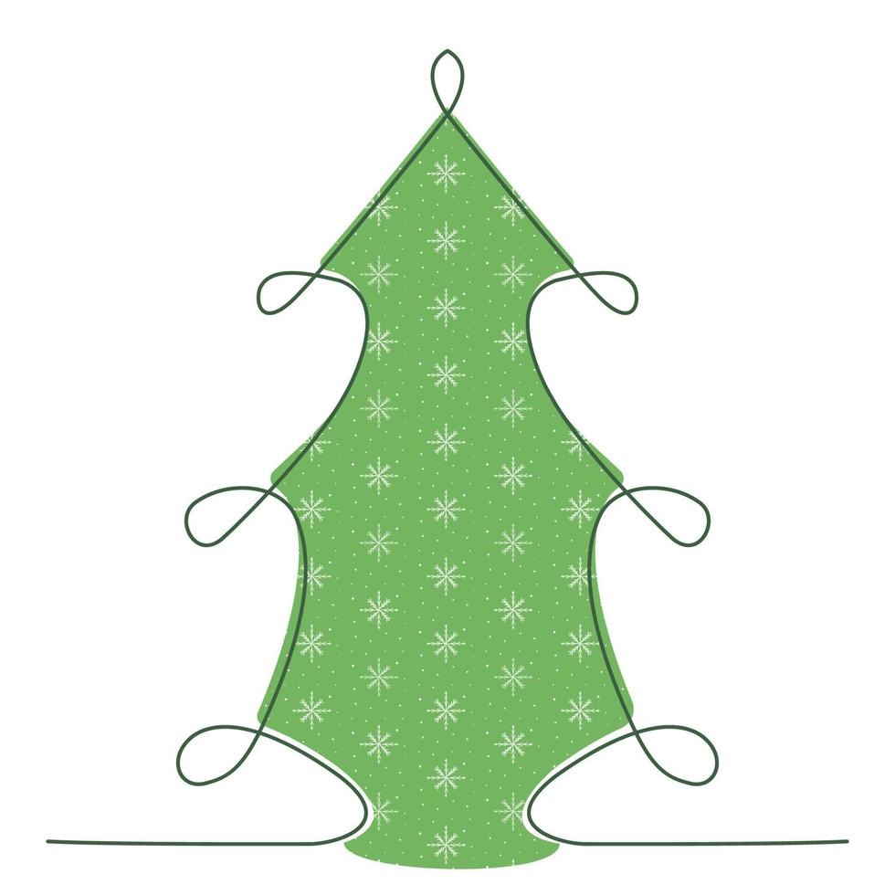 Vector drawing of a Christmas tree in the style of line art on a white background.
