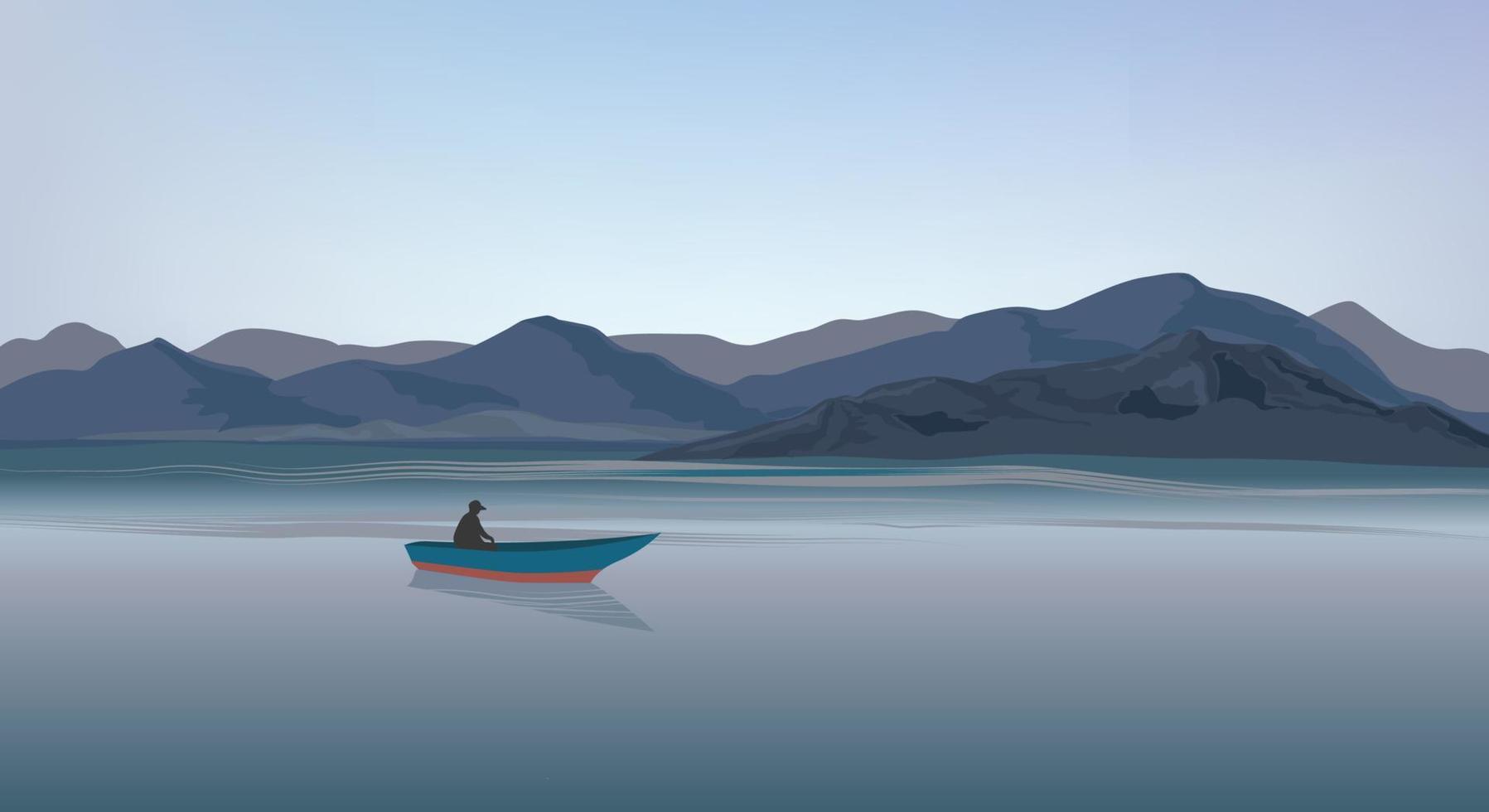 Mountain and hills landscape. Rural skyline. Lake Lagoon resort view background vector