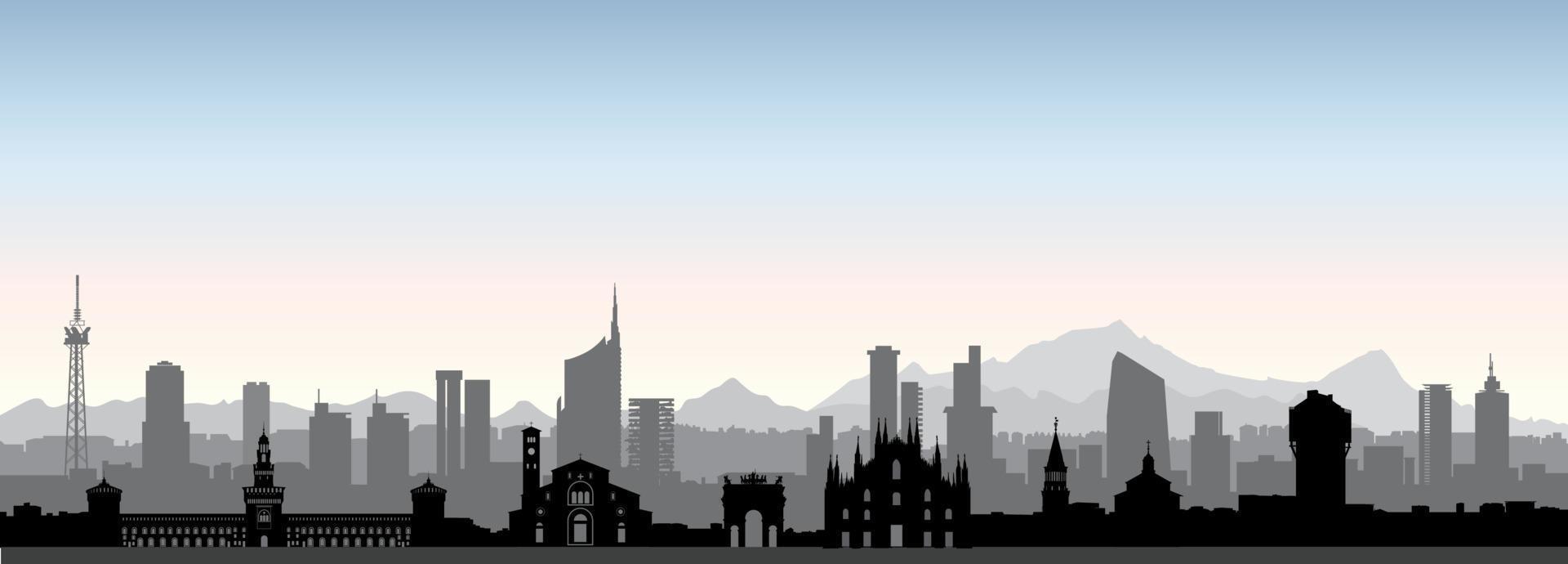 Milan city skyline. Italy, famous architectural tourist landmarks. Travel background with historic buildings. European urban italian landscape. vector