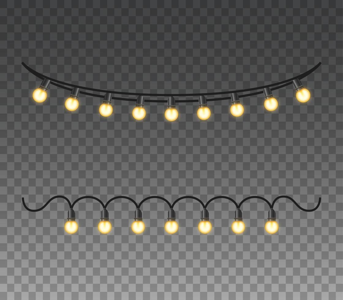 Christmas lights isolated realistic design elements. Glowing lights for christmas Holiday greeting card design. Garlands, Christmas decorations vector