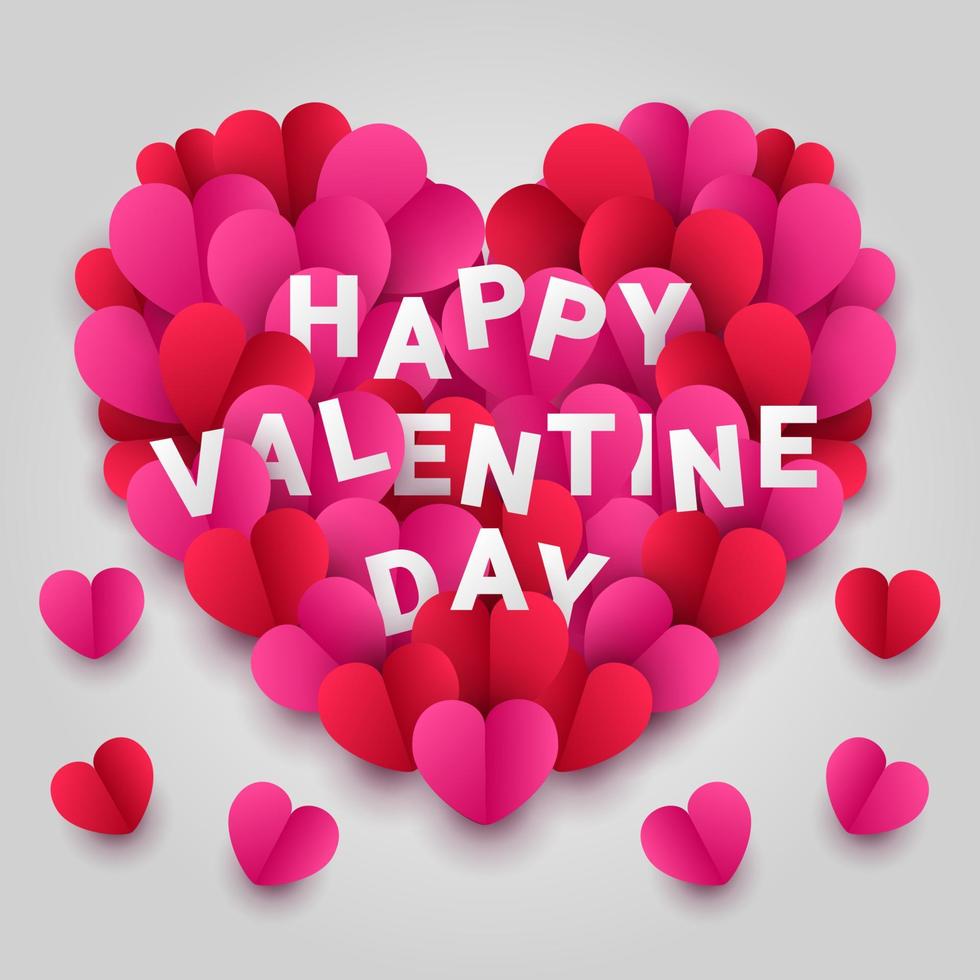 Happy valentines day paper cut style with colorful heart shape in white background vector