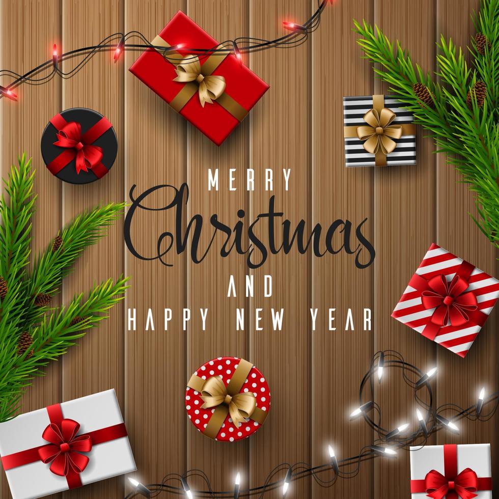 Christmas and Happy new year greeting card Composition of Elements with Christmas Decorations. vector