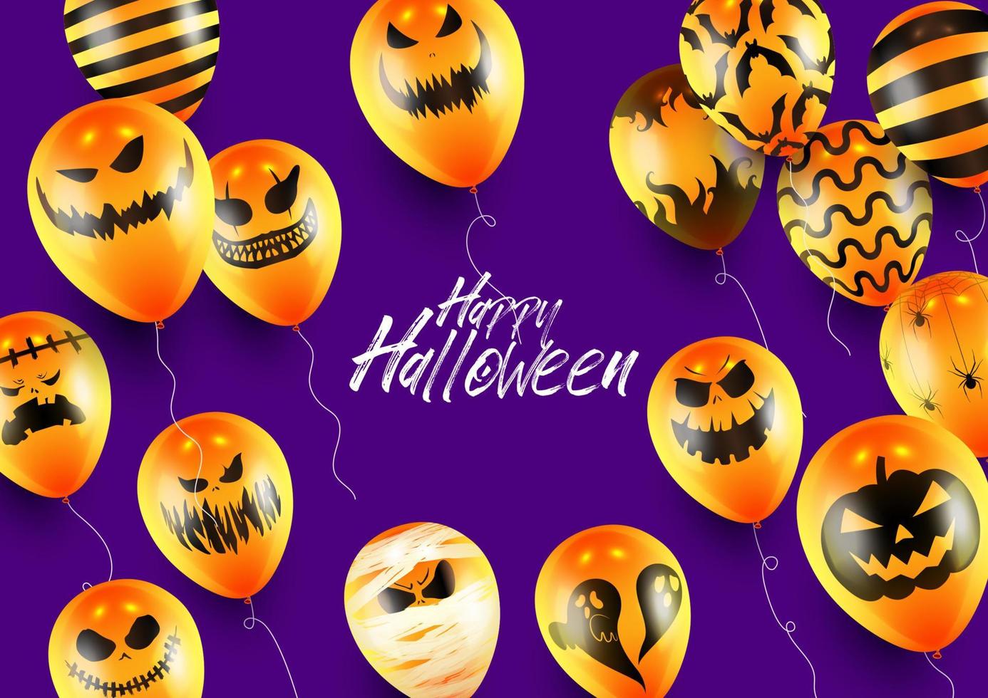 cartel de halloween y plantilla de banner con globos naranjas sobre fondo morado vector