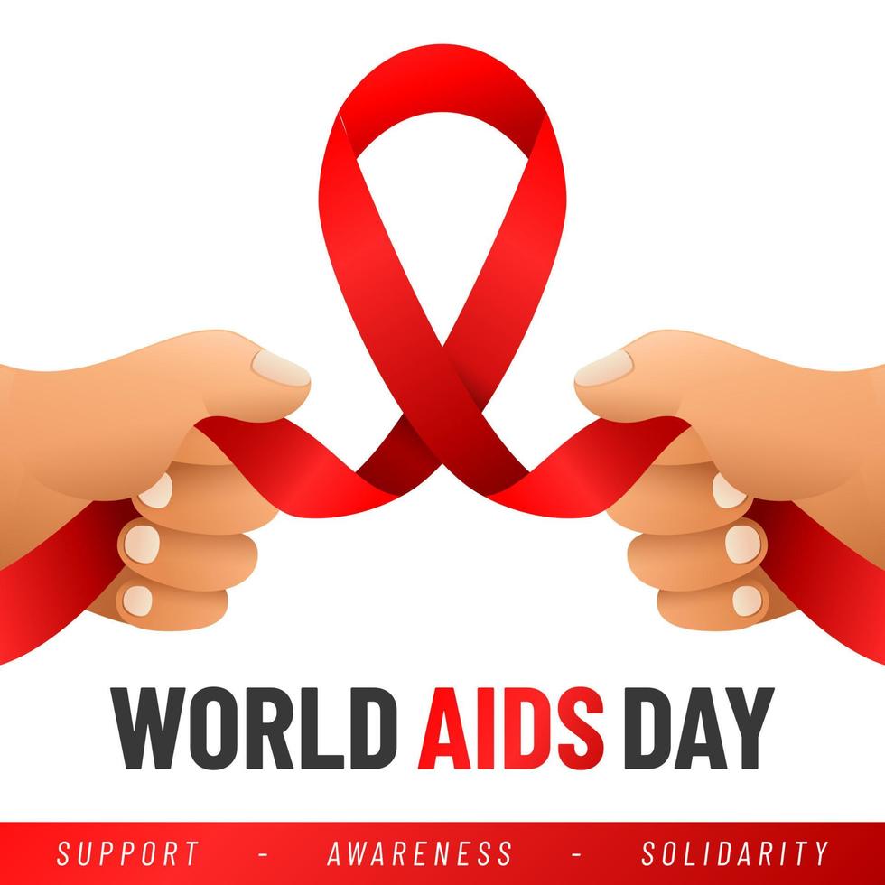 World AIDS day poster. Aids Awareness Red Ribbon. Vector illustration.