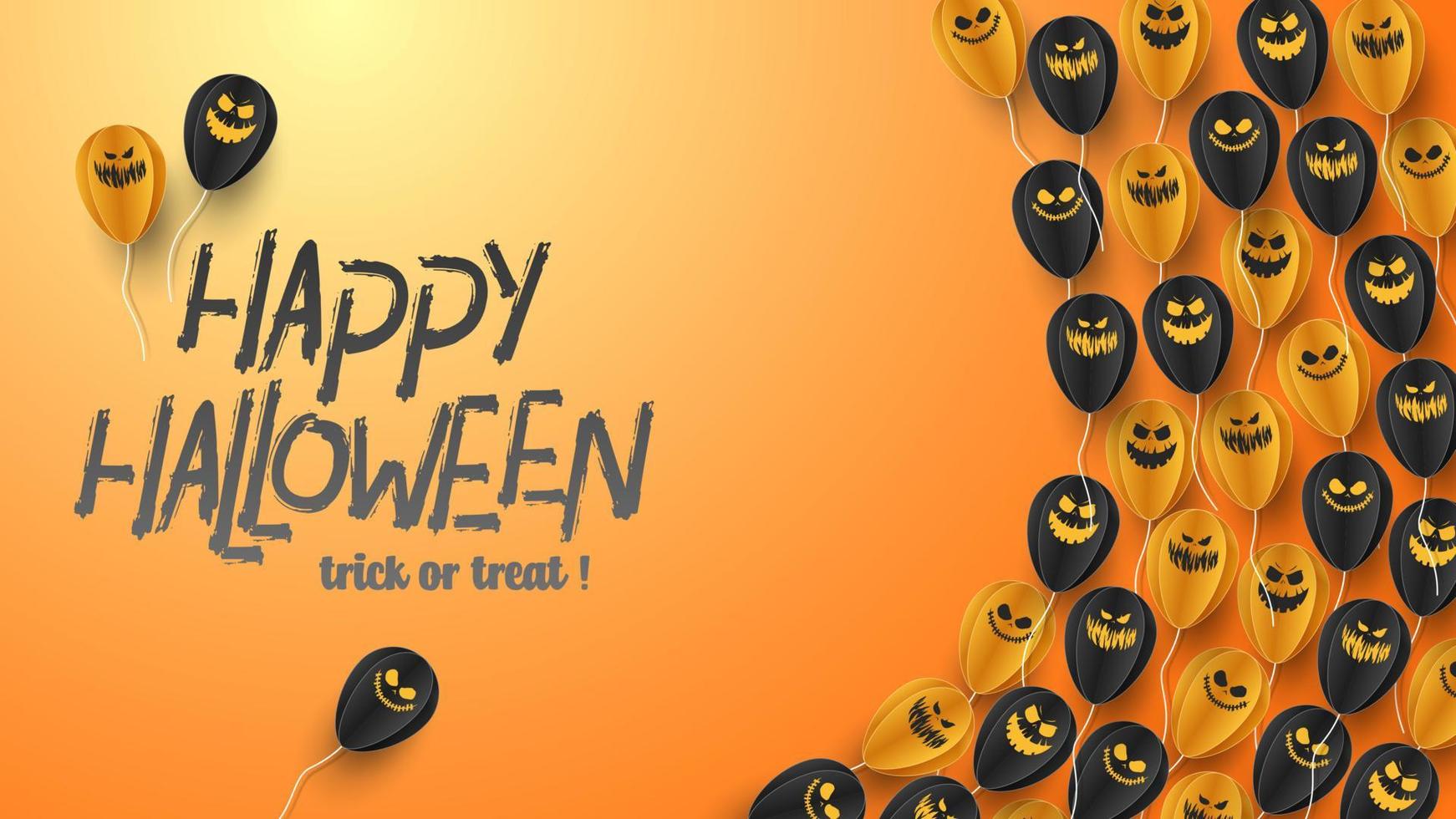 Happy Halloween banner greeting card background in paper cut style. Vector Illustration